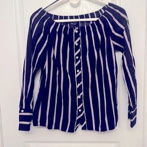 Zara Navy Blue Off-shoulder Blouse with Pearl Buttons Size S